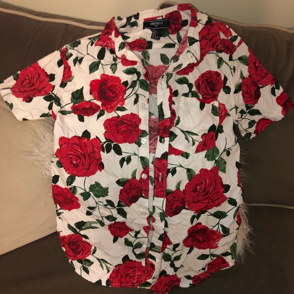 Men’s Rose print button down